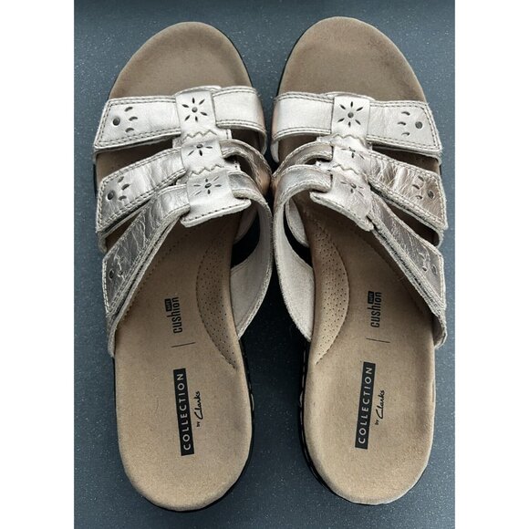 Clarks Collection Black Sole Slide Sandals Leisa Spring Rose Gold Size 9 M NWOT - Picture 2 of 6